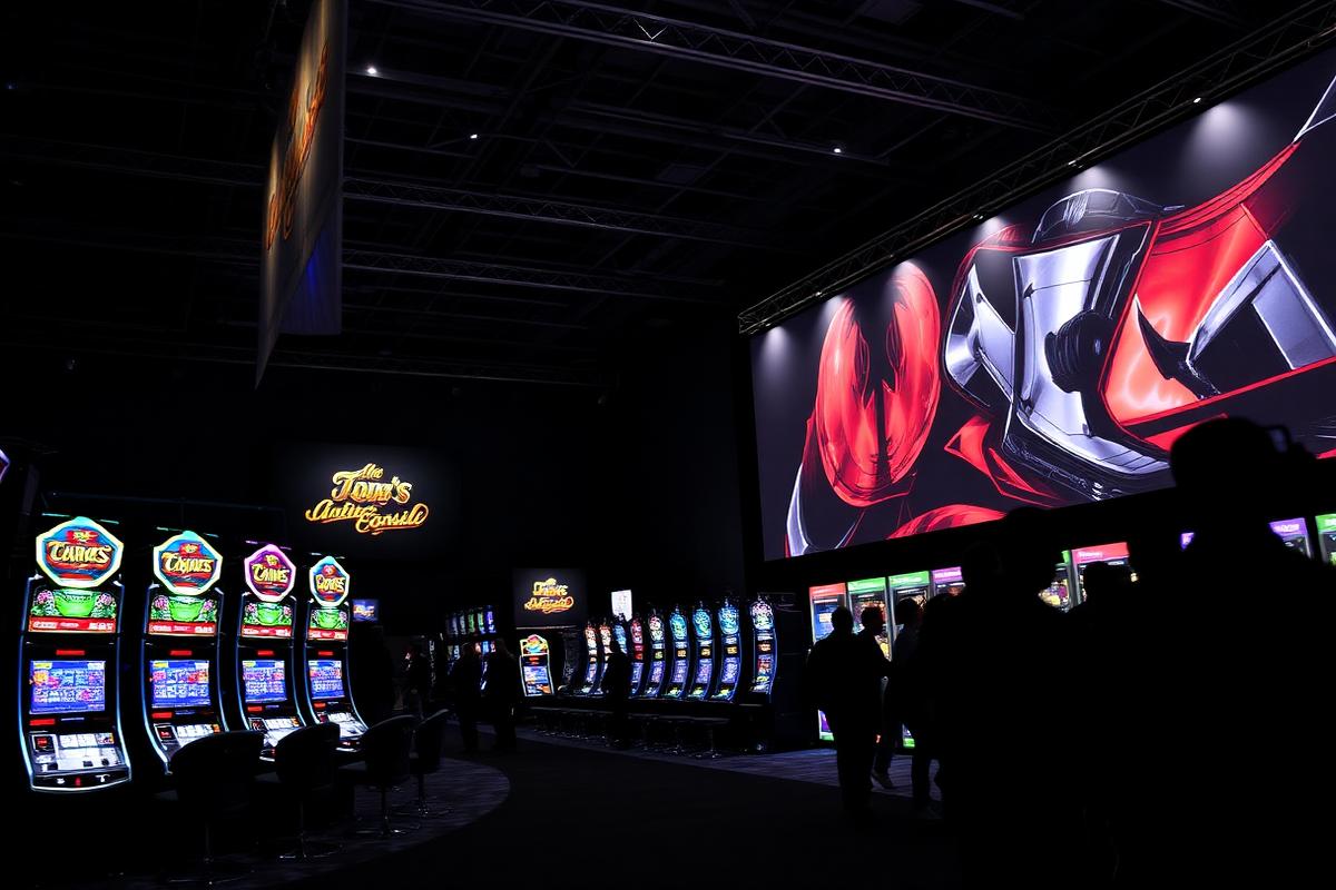Inside an international exhibition build